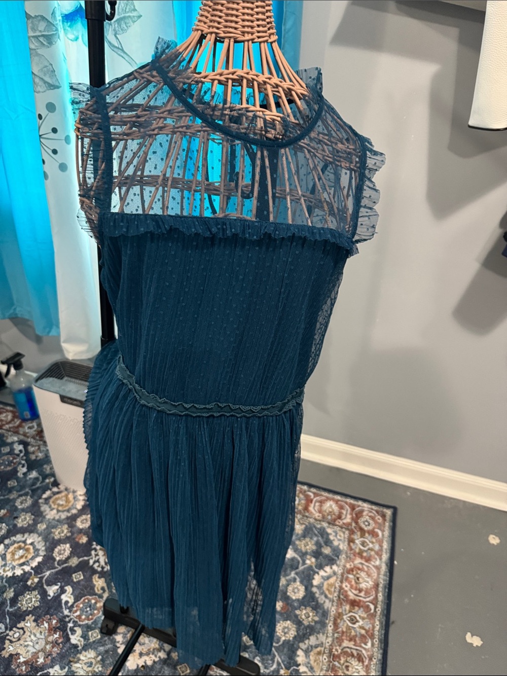 Target Teal Lace Yoke Pleated Midi Dress